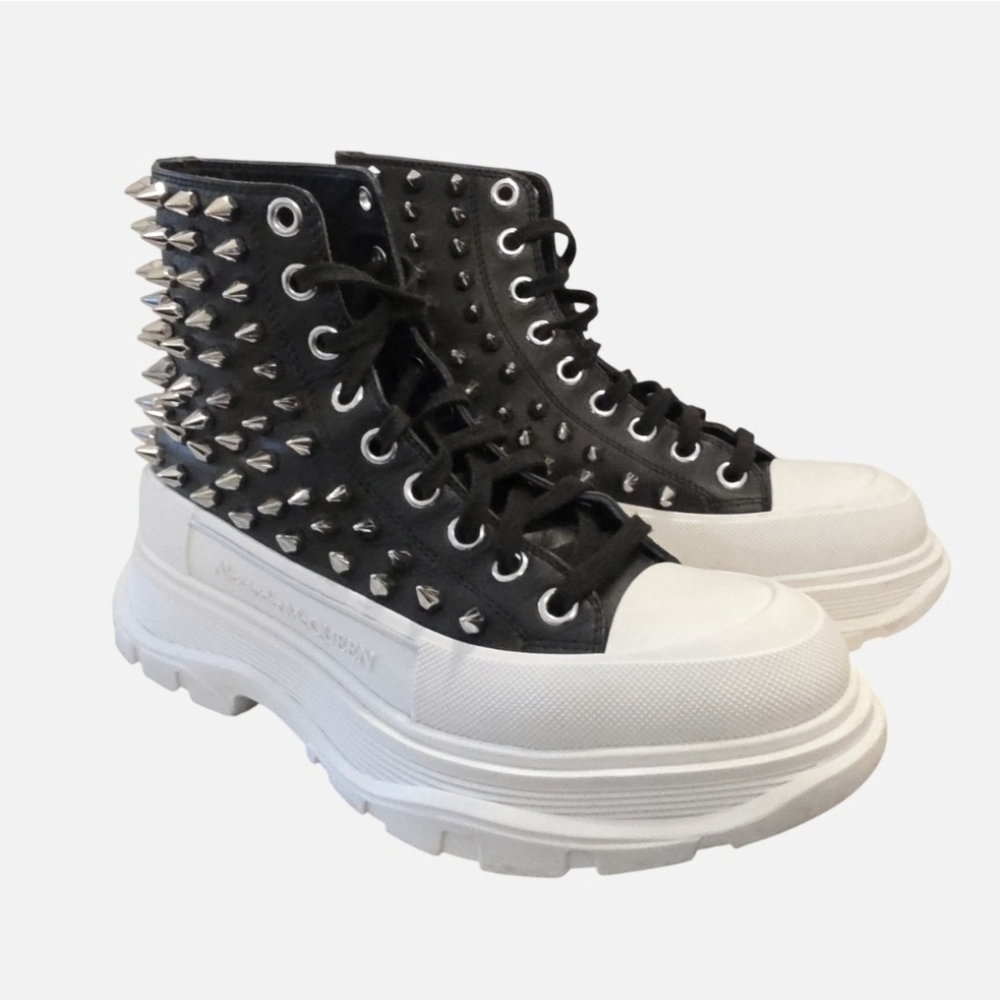 Alexander McQueen Tread Slick Spike Black Leather High-Top Sneaker Boot 39.5/9.5